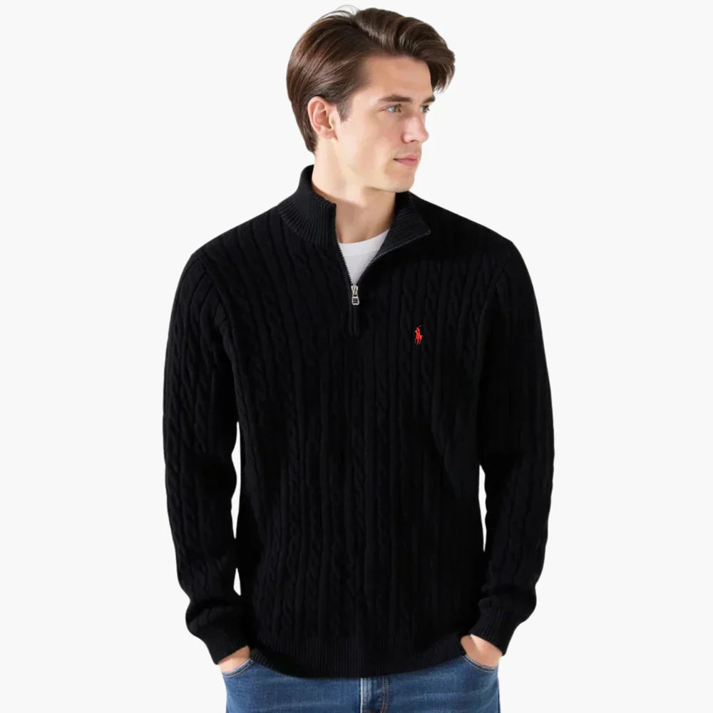 RL Chunky Cable-Knit Cotton Quarter-Zip Sweater