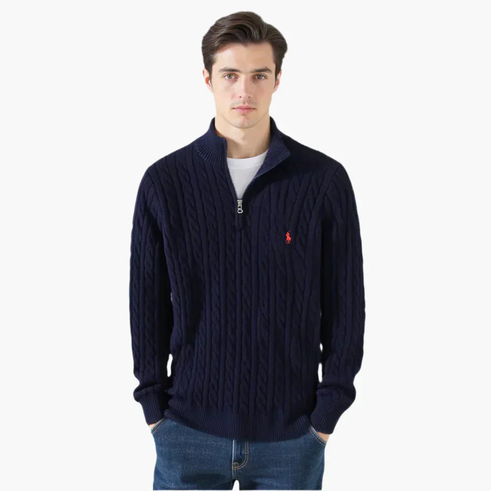 RL Chunky Cable-Knit Cotton Quarter-Zip Sweater