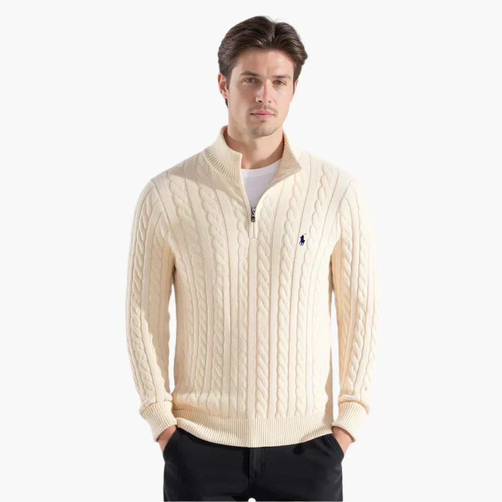 RL Chunky Cable-Knit Cotton Quarter-Zip Sweater