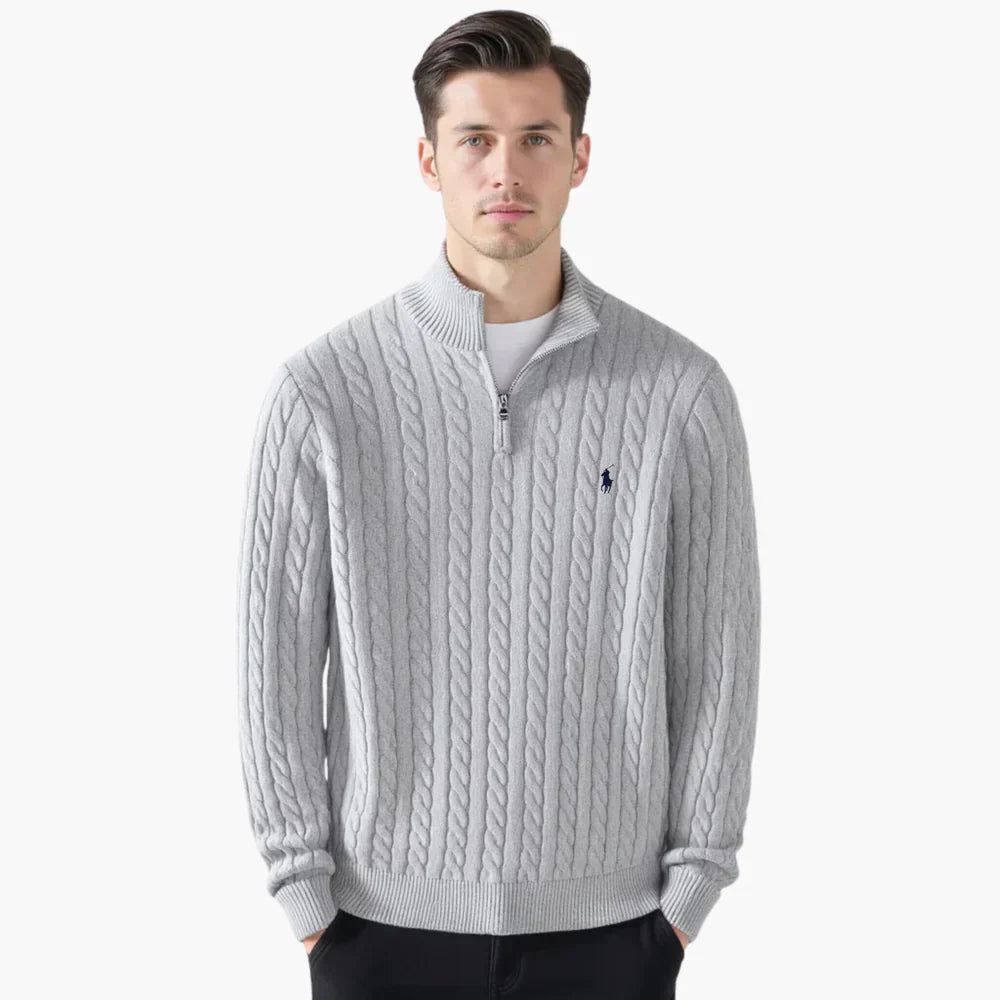 RL Chunky Cable-Knit Cotton Quarter-Zip Sweater