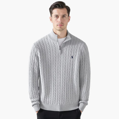 RL Chunky Cable-Knit Cotton Quarter-Zip Sweater